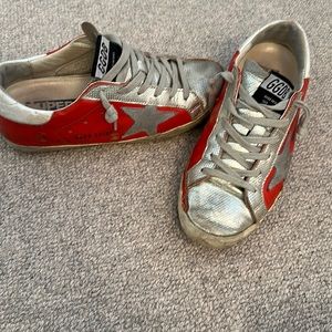 Golden Goose Sneakers Red and Silver